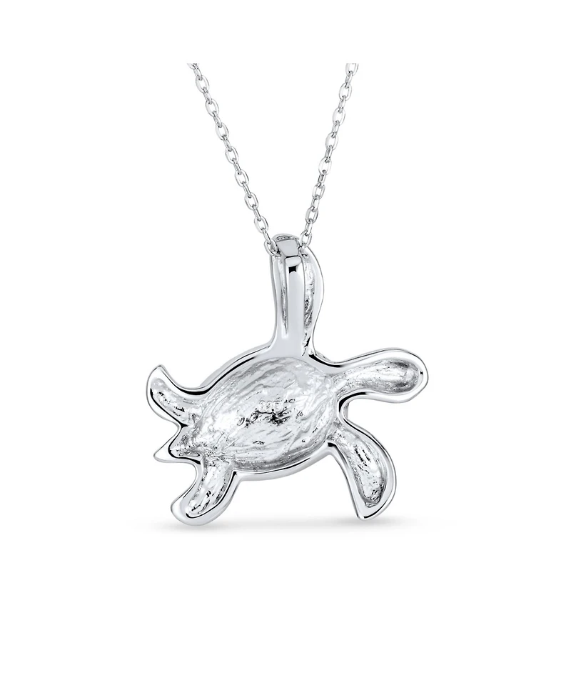 Bling Jewelry Nautical Created Opal Inlay Turtle Pendant Necklace .925 Sterling Silver