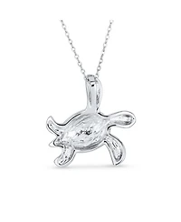 Bling Jewelry Nautical Created Opal Inlay Turtle Pendant Necklace .925 Sterling Silver