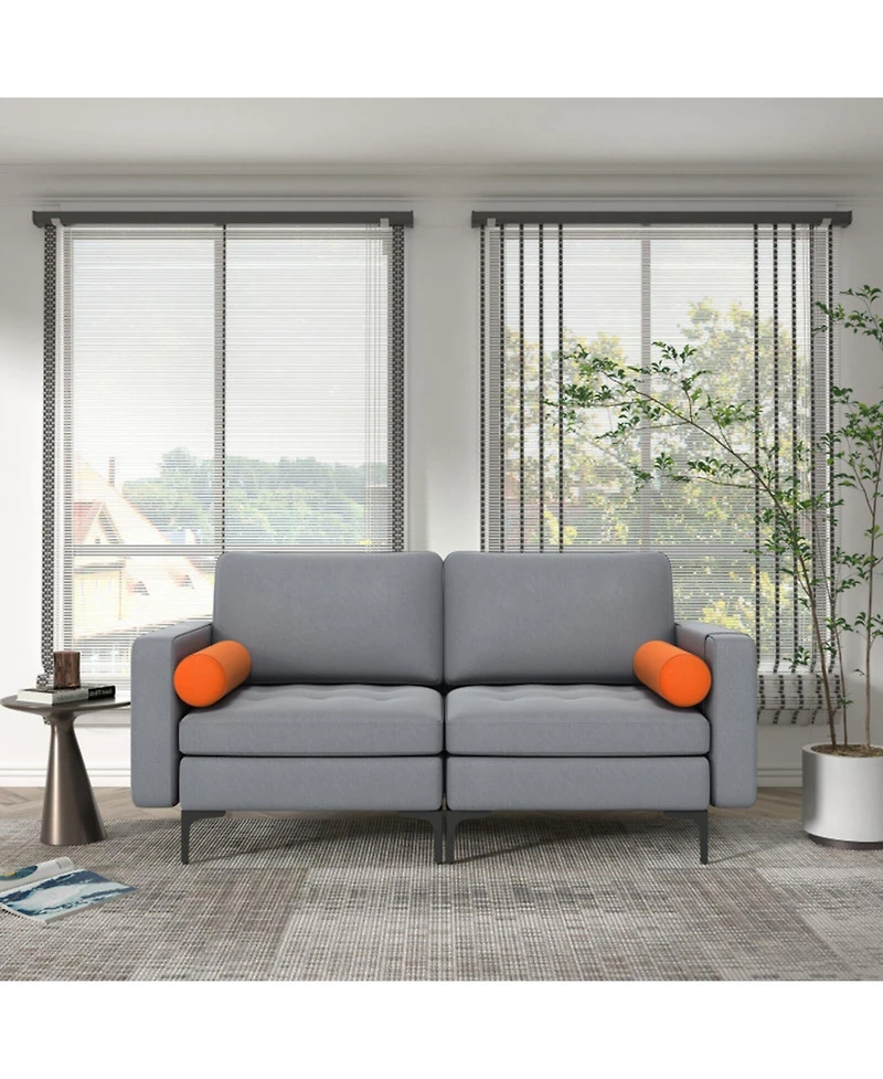 Gouun Metal Frame Modern Compact Loveseat with Bolster Pillows and Side Pocket