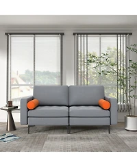 Gouun Metal Frame Modern Compact Loveseat with Bolster Pillows and Side Pocket