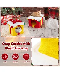 Cozito Cat House Christmas Gift Box Shaped with 2 Condos and Bow