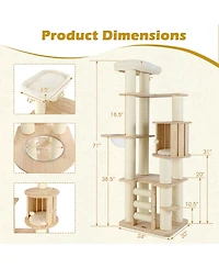 Cozito Cat Tree 71 inch Wooden with Perch Condo Space Capsule