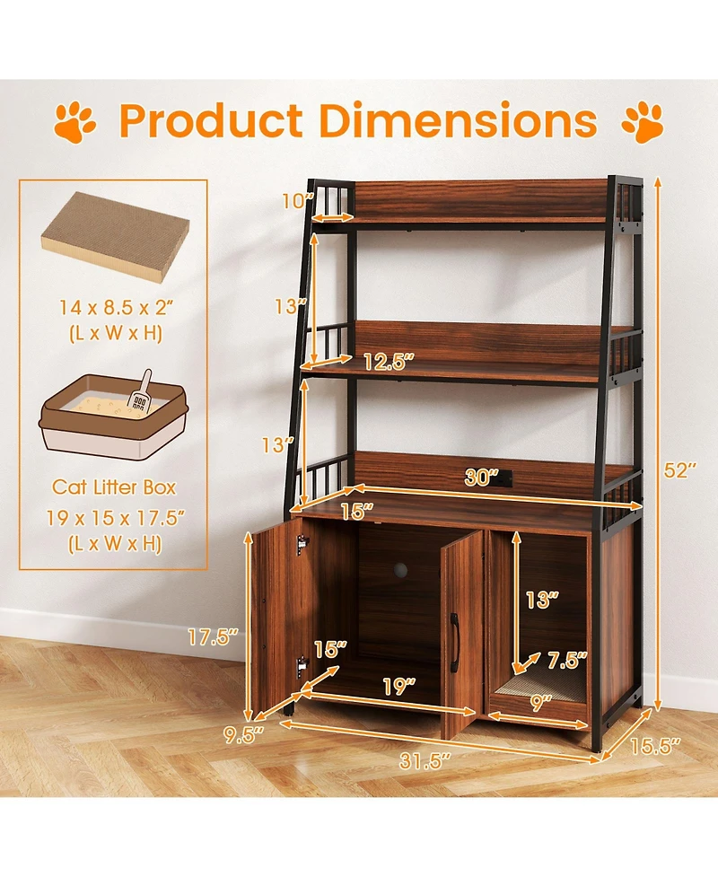 Cozito Cat Litter Box Enclosure 52 in Charging Station Walnut