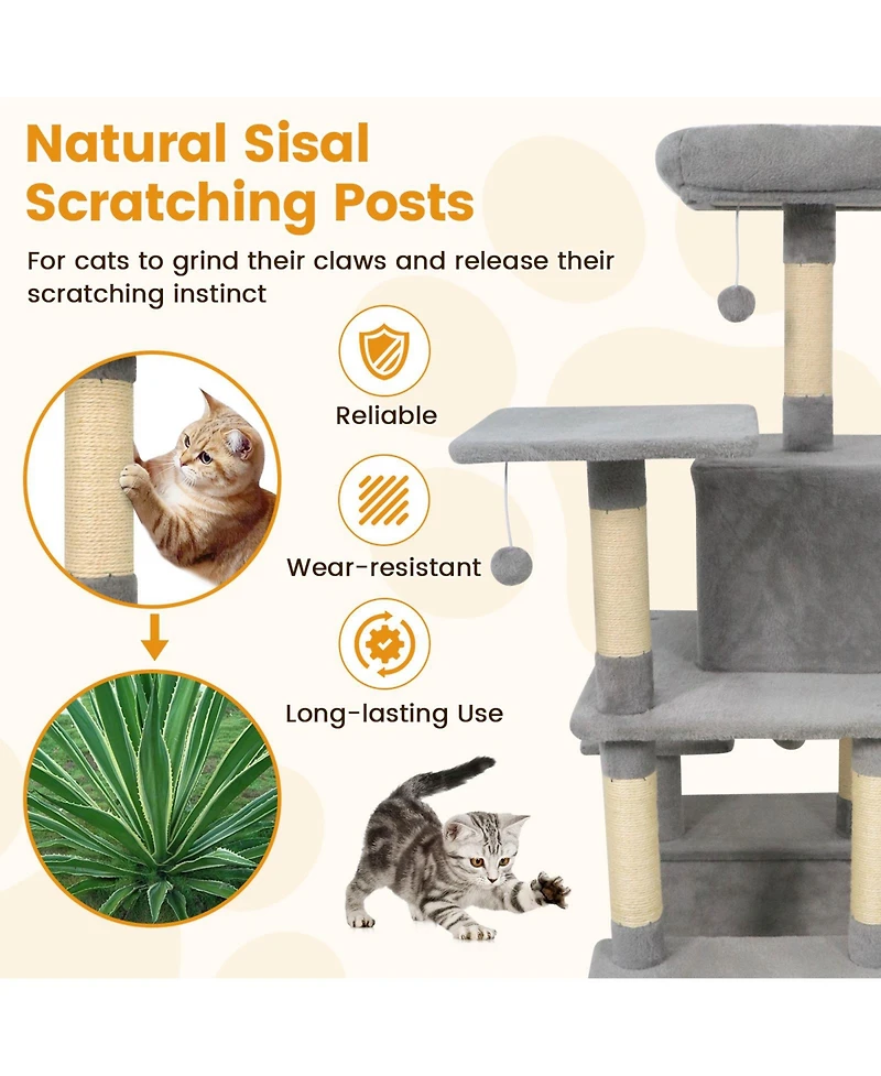 Cozito Cat Tree 58 inch Soft Plush Multi-Level with Padded Perch