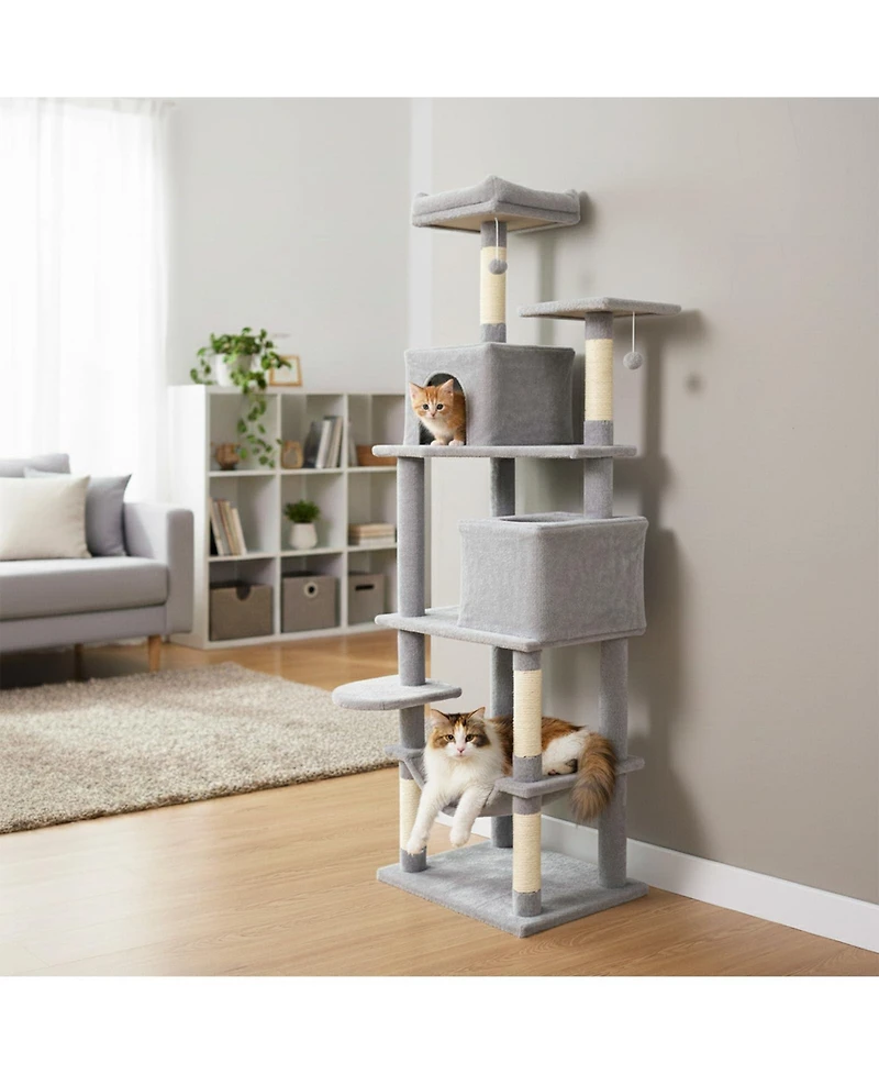 Cozito Cat Tree 58 inch Modern with Upholstered Perch and 2 Condos