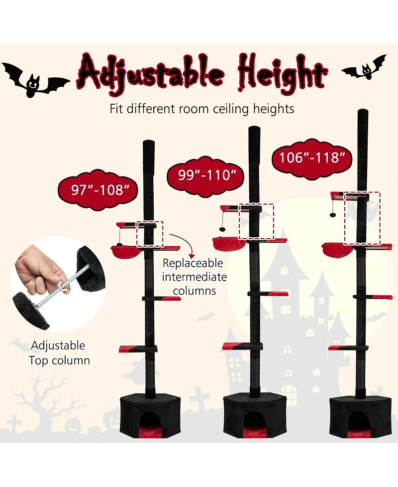 Cozito Floor to Ceiling Cat Tree 97-118 in Gothic 5-Tier with Condo