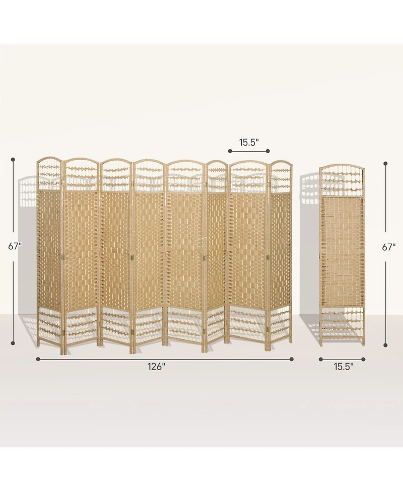 Rainsken 8 Panel Wave Fiber Folding Freestanding Room Divider Privacy Screen