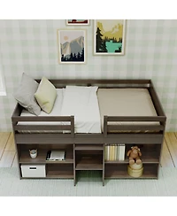 Max & Lily Solid Wood Modern Farmhouse Low Loft Bed, Bed Frame for Kids with 2 Bookcases