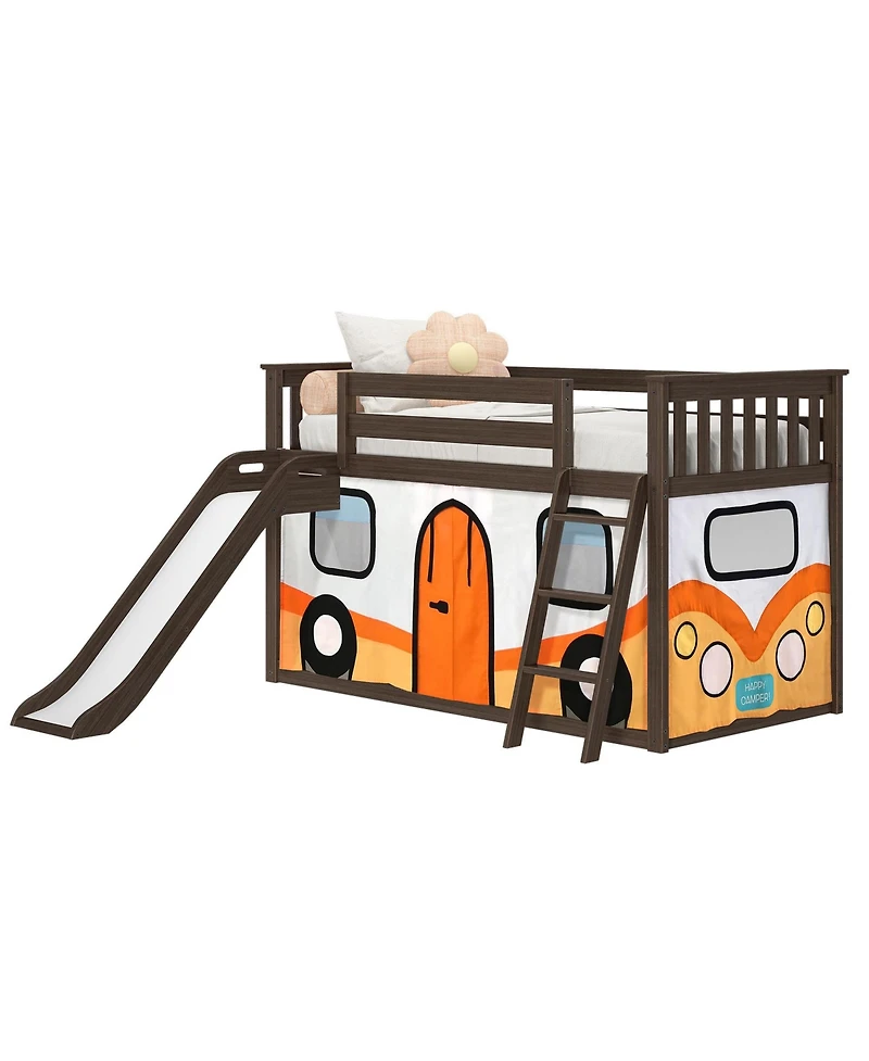 Max & Lily Low Bunk With Easy Slide and Orange Camper Van Curtain