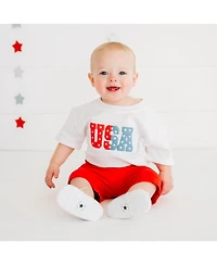 Sweet Wink Baby Boys Usa Puff Ink Short Sleeve Romper