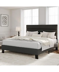 gaomon Linen Upholstered Bed Frame with Adjustable Headboard, Heavy Duty Support
