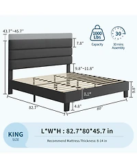gaomon Linen Upholstered Bed Frame with Adjustable Headboard, Heavy Duty Support