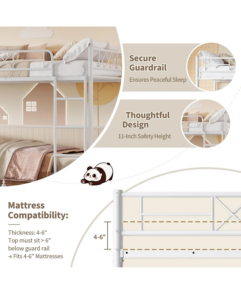 Heavy Duty Twin Over Bunk Bed for Adults and Teens - Metal Frame with Stairs, Full-Length Guardrail, Space-Saving, No Box Spring Needed