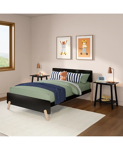 Max & Lily Bed Frame, Mid-Century Modern Solid Wood Platform for Kids, Strong Slat Support, No Box Spring Needed