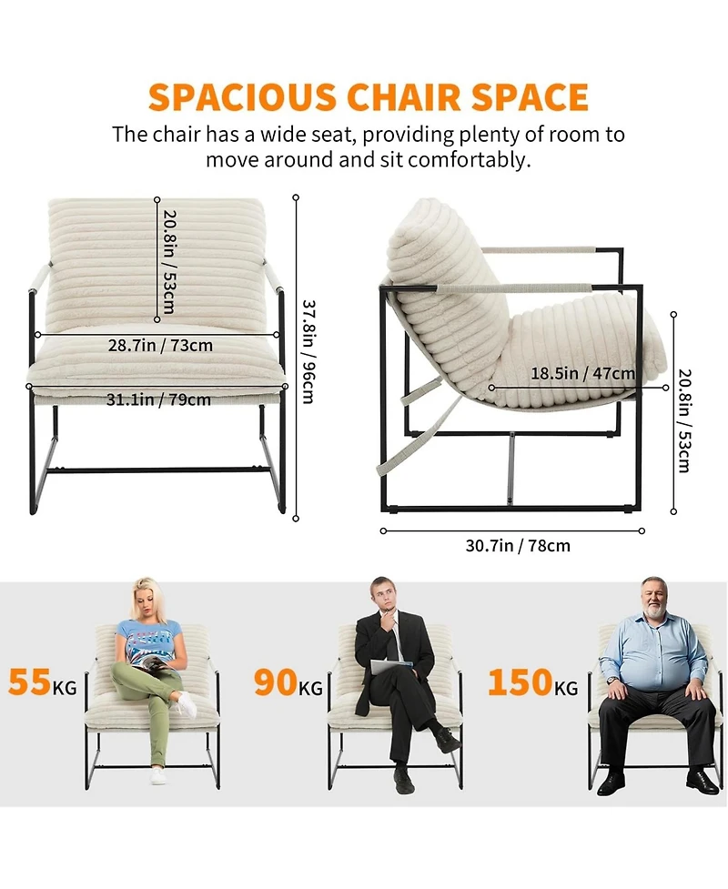 gaomon Sling Accent Chair for Living Room,Modern Metal Framed Cozy Armchair,Upholstered Living Room Chairs with Shredded Foam Cushioning,Lounge Chair