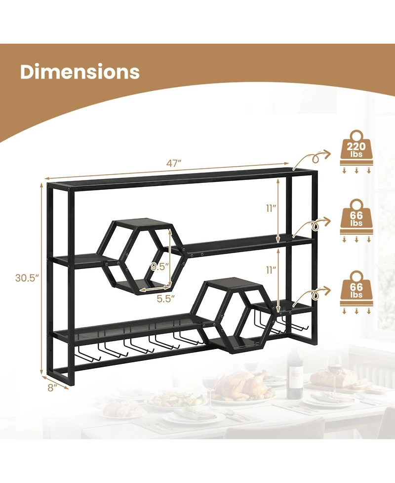 Slickblue 47 Inch Wall Wine Rack Floating Shelves for Home Bar Storage