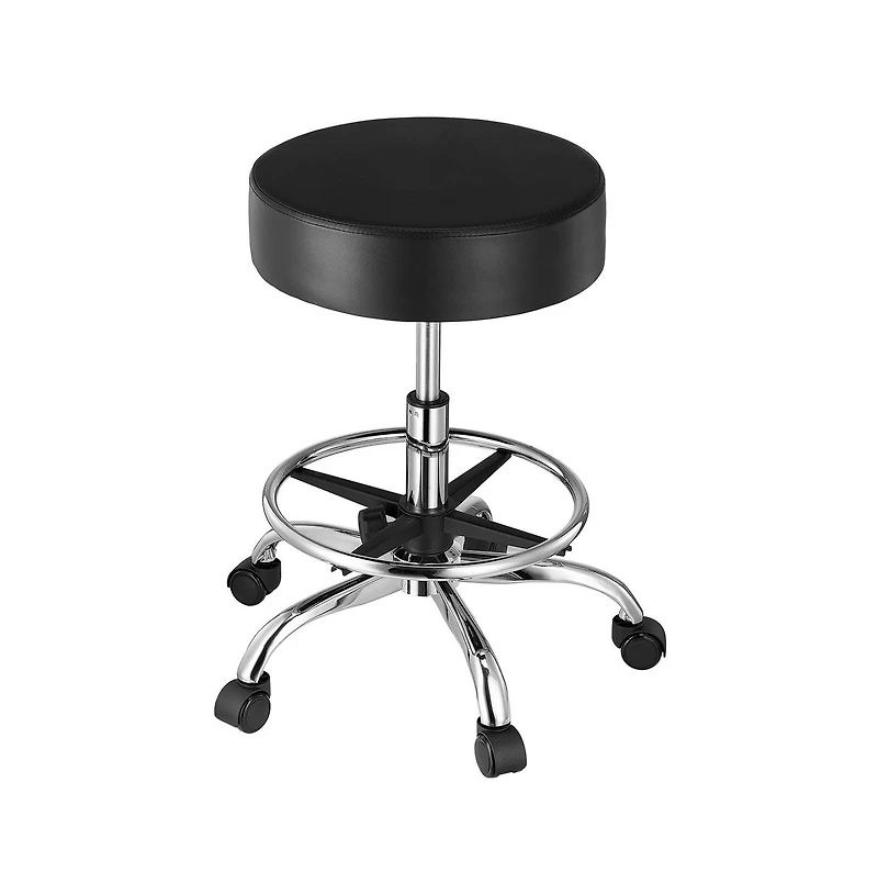 Sugift Adjustable Height Rolling Stool with Footrest and Wheels, 450 lbs Capacity Pu Leather Swivel Stool for Salon Spa Clinic