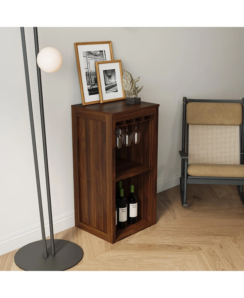 Flynama Modular Wine Bar Cabinet with Hutch and Storage