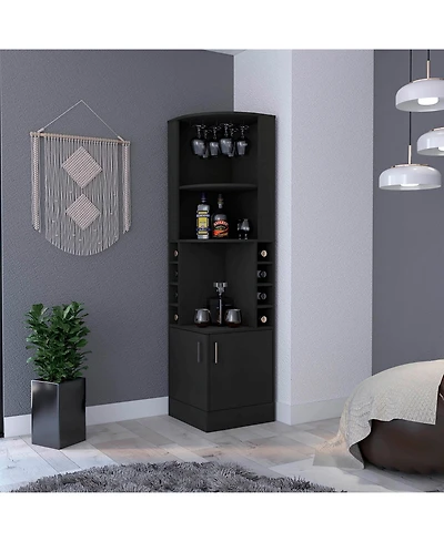 Flynama Corner Bar Cabinet with Double Door, Glass Rack and 8 Built-in Wine Rack