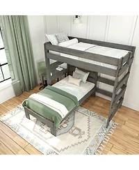 Max &bLily Farmhouse Twin over L-Shaped Bunk Bed with Desk