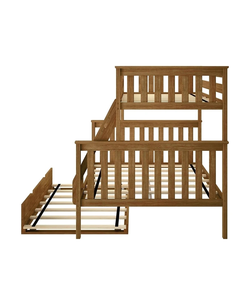 Max & Lily Solid Wood Bunk Bed, Twin over Full with Storage Trundle and Ladder for Kids
