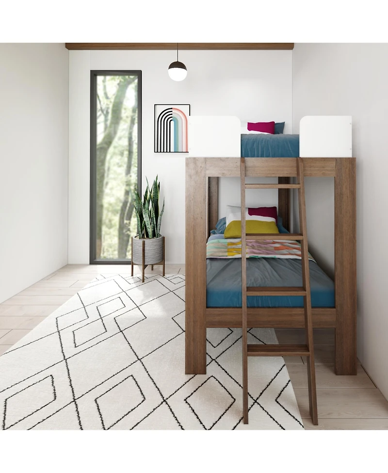 Max & Lily Bunk Bed, Mid-Century Modern Twin over Twin Solid Wood Bed Frame for Kids