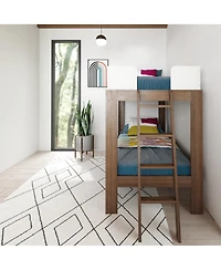 Max & Lily Bunk Bed, Mid-Century Modern Twin over Twin Solid Wood Bed Frame for Kids