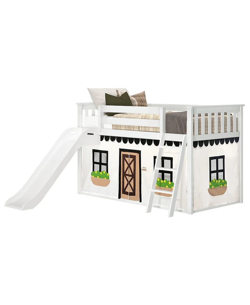 Max & Lily Low Bunk With Easy Slide and Farmhouse Curtain