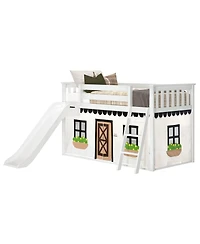 Max & Lily Low Bunk With Easy Slide and Farmhouse Curtain