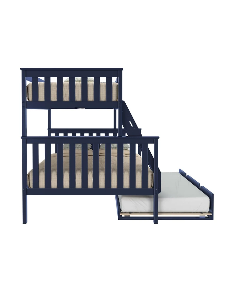Max & Lily Solid Wood Bunk Bed, Twin over Full with Storage Trundle and Ladder for Kids