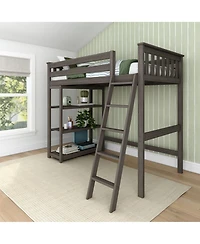 Max & Lily Solid Wood High Loft Bed,Twin Bed Frame For Kids With Bookcase and Ladder