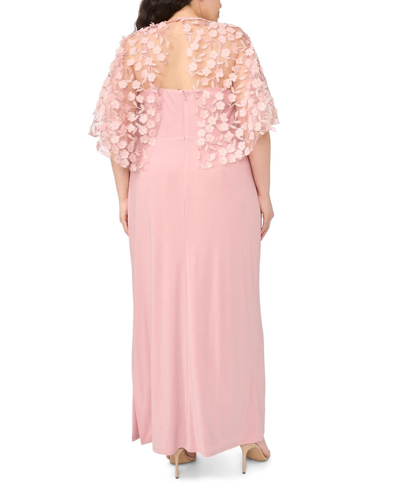 Msk Plus Polyester Blend 3D Flowers Crewneck Gown