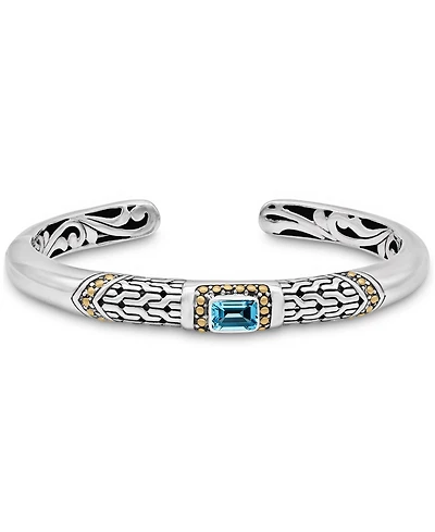 Devata Swiss Topaz and Legian Cuff Bracelet Sterling Silver 18K Gold Accents