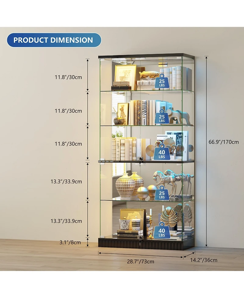 Vlsrka Glass Display Cabinet with Rgb Lights