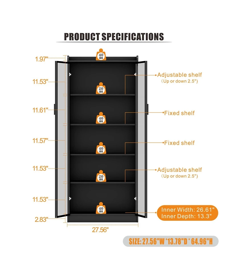 Vlsrka Display Cabinet with Doors and Adjustable Shelves