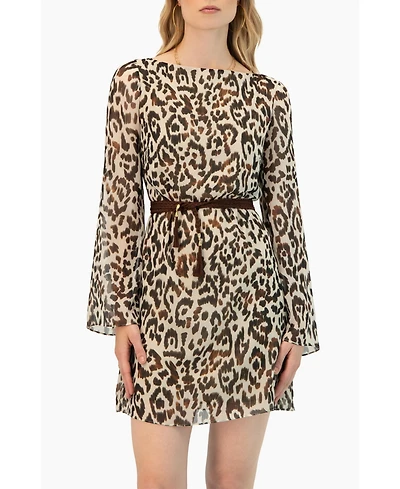 Ivonne Women's Short Animal Print Dress with Waist Tie