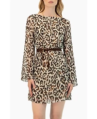 Ivonne Women's Short Animal Print Dress with Waist Tie
