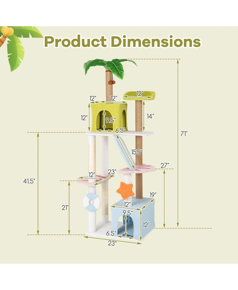 Cozito Cat Tower 71 in Multi-Level Aesthetic Beach-Themed Design