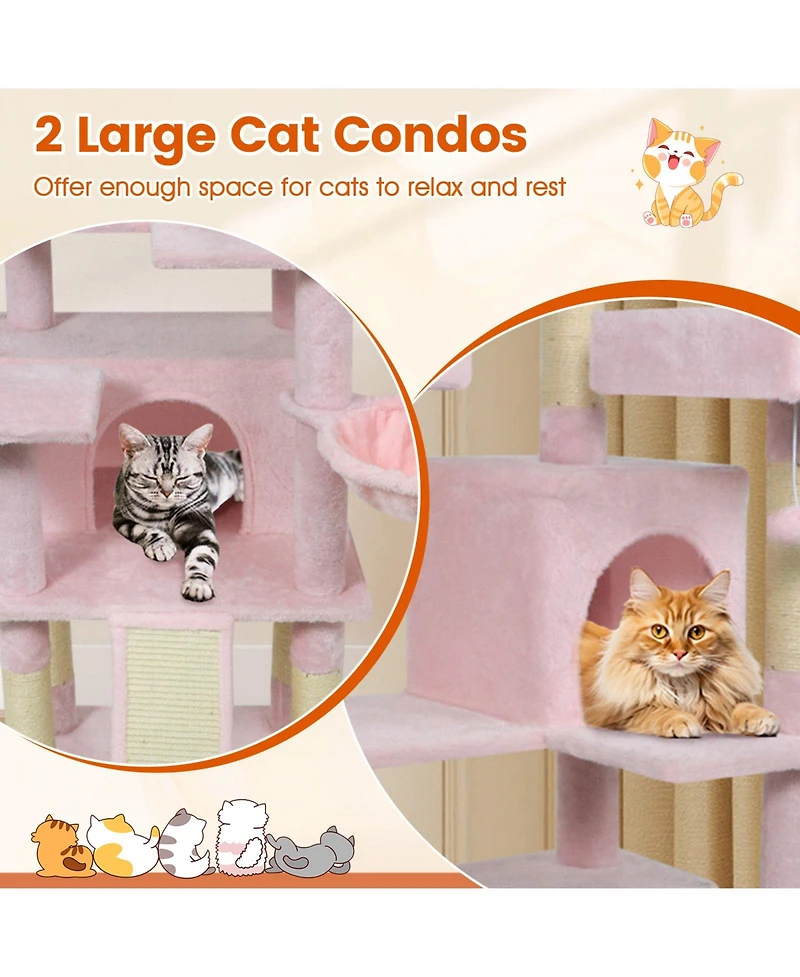 Cozito Cat Tree 65 inch with 3 Plush Perches and 2 Condos