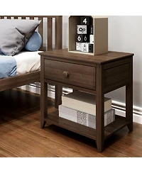 Max and Lily Nightstand with Storage Drawer, Small Solid Wood Bedside, Side Tables for Bedroom