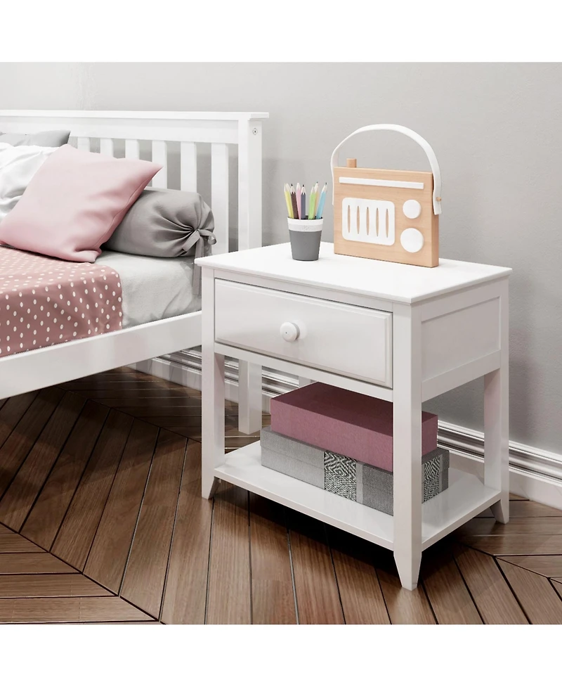 Max and Lily Nightstand with Storage Drawer, Small Solid Wood Bedside, Side Tables for Bedroom
