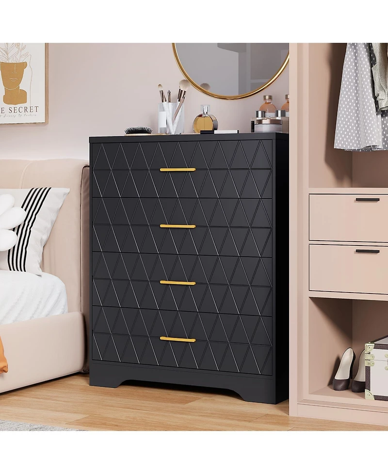 gaomon 4 Drawer Wood Dresser for Bedroom with Gold Handles, Modern Storage Cabinet Nightstand Living Room