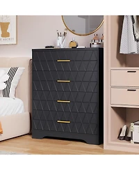 gaomon 4 Drawer Wood Dresser for Bedroom with Gold Handles, Modern Storage Cabinet Nightstand Living Room