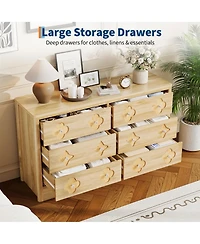 gaomon 47.2" Wide 6 Drawer Wood Dresser with Crystal Knobs, Bedroom Storage Chest Tv Stand Organizer