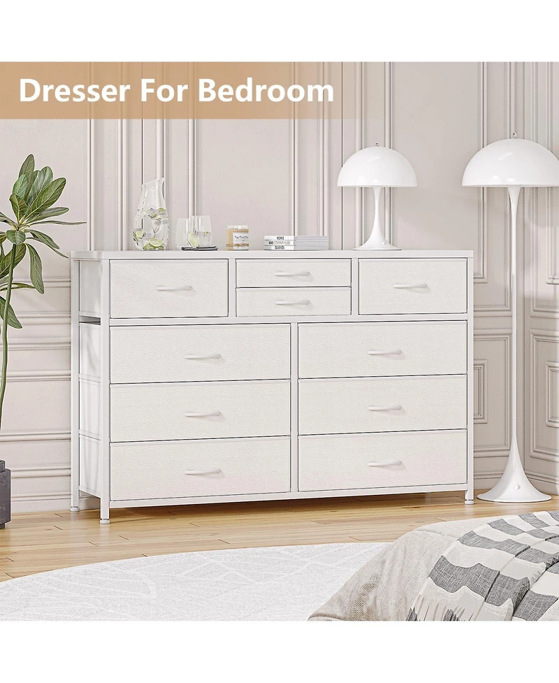gaomon Wide 10 Drawer Fabric Dresser Tv Stand, Steel Frame Storage Chest with Wood Top