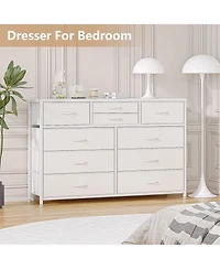 gaomon Wide 10 Drawer Fabric Dresser Tv Stand, Steel Frame Storage Chest with Wood Top