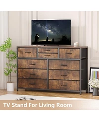 gaomon Wide 10 Drawer Fabric Dresser Tv Stand, Steel Frame Storage Chest with Wood Top