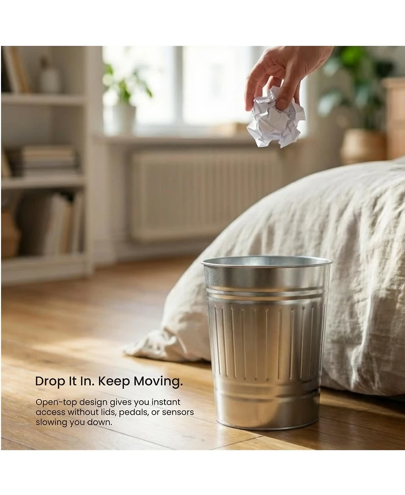 Home Zone Living 3 Gallon Rectangular Open Top Wastebasket, Stainless Steel, Matte Silver, 2 Pack with Trash Bags