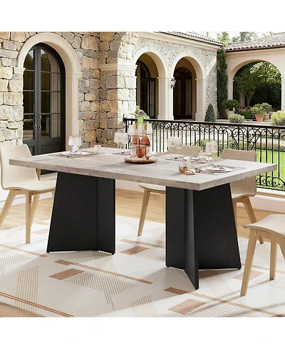 gaomon Dining Table for 6-8 People, 63" Modern Long Kitchen Table with Large Tabletop and Pedestal Legs, Dinner Table for Kitchen, Conference Room