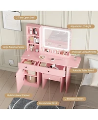 Homfan Led Lighted Vanity Desk Set with Power Outlet and Usb